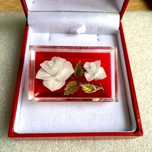 Vintage Lucite Encased Flowers Brooch